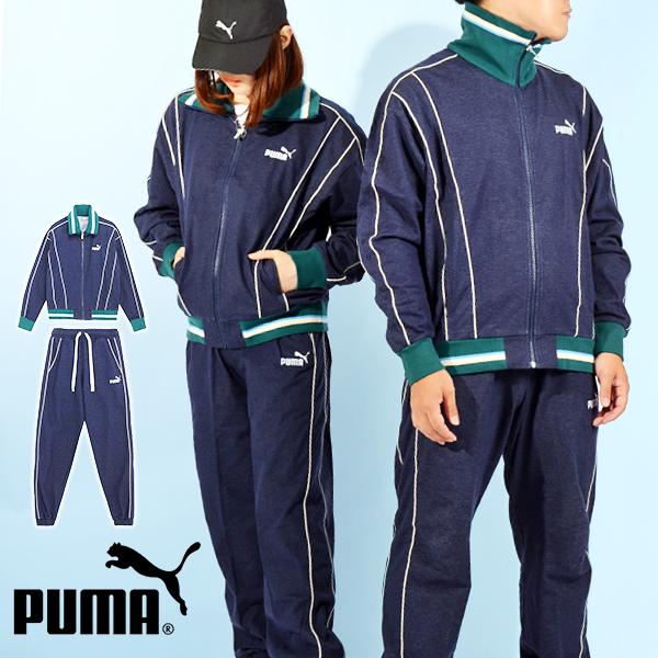 30%off デニム風 プーマ メンズ レディース ジャージ 上下セット PUMA CORE HERITAGE トラックジャケット トラックパンツ  2023秋冬新作 677677 677678