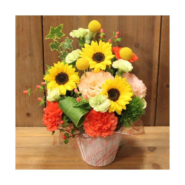 クール便無料 [エルフルール]ひまわりと数種のお花を使用したアレンジメント 縦型 生花 フラワーギフト プレゼント ヒマワリ 向日葵