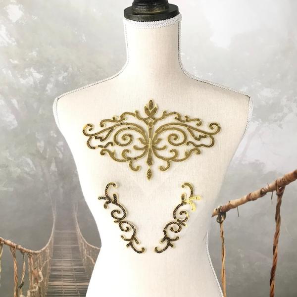 チュールモチーフ スパンコール 花 ステージ衣装 舞台衣装 ダンス衣装 バトン レオタード 衣装 モチーフ ゴールド  レースモチーフ 服飾 装飾 バレエ衣装 チュチュモチーフ