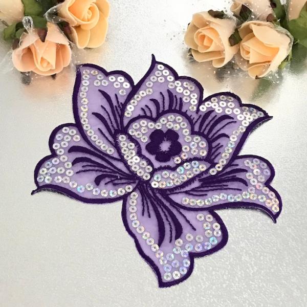 スパンコール モチーフ ワッペン アイロン接着可 バラ アップリケ 新体操 ローズ 衣装モチーフ レオタードモチーフ バトンモチーフ 手芸 衣装 装飾 パープル