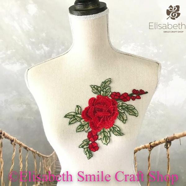 モチーフレース 花柄 薔薇 バトンモチーフ バラ モチーフ レッド グリーン 服飾 レオタードモチーフ 装飾 衣装モチーフ バレエ衣装 チュチュモチーフ 舞台衣装 ステージ衣装 ダンス衣装 社交ダンス フィギア衣装