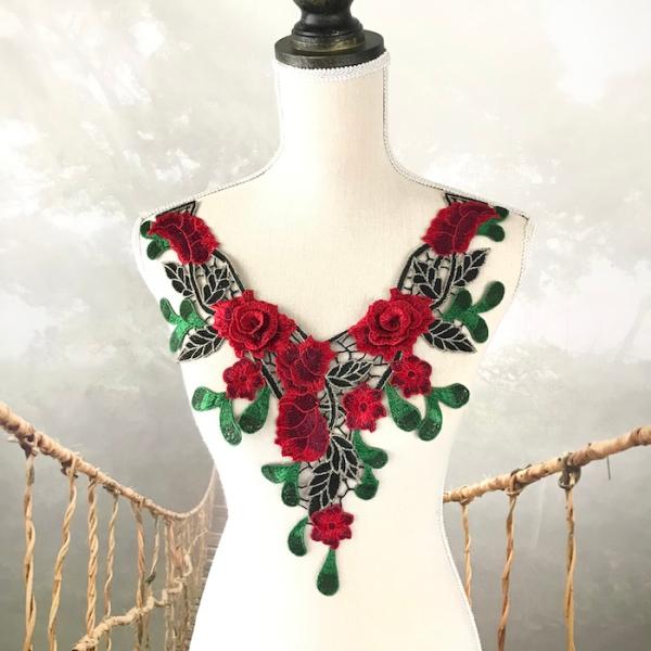 モチーフレース 花柄 薔薇 ネックラインモチーフ 襟モチーフ バラモチーフ バトンモチーフ バラ モチーフ レッド グリーン 服飾 レオタードモチーフ 装飾 衣装モチーフ バレエ衣装 チュチュモチーフ 舞台衣装 ステージ衣装 ダンス衣装 社...