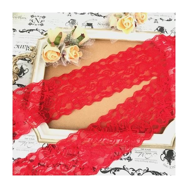 レース リボン 手芸 幅広 花レース 花柄 レッド ストレッチレース 伸縮性 装飾 素材 材料 衣装