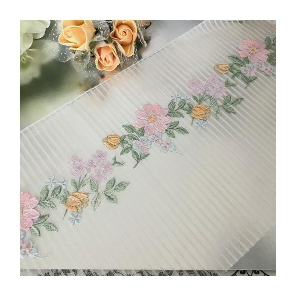 レース 手芸 幅広 花模様 チュールレース ベージュ ピンク系 ブルー系 刺繍レース 服飾 装飾 材料 衣装 舞台衣装 花柄