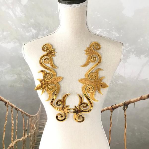 スパンコールモチーフ ゴールド 衣装 アイロン用 アップリケ ワッペンモチーフ アイロンワッペン アイロン接着 アップリケワッペン 服飾 モチーフ 装飾 舞台衣装 ステージ衣装 ダンス衣装 社交ダンス フィギア衣装