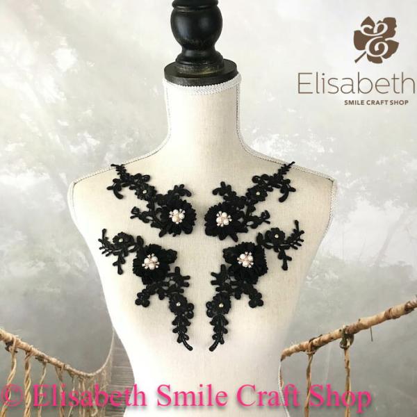 バトン レオタード モチーフ 衣装 花 ブラック 服飾 レースモチーフ バレエ衣装 装飾 ビーズ付き 新体操 舞台衣装 ステージ衣装 ダンス衣装 社交ダンス フィギア衣装