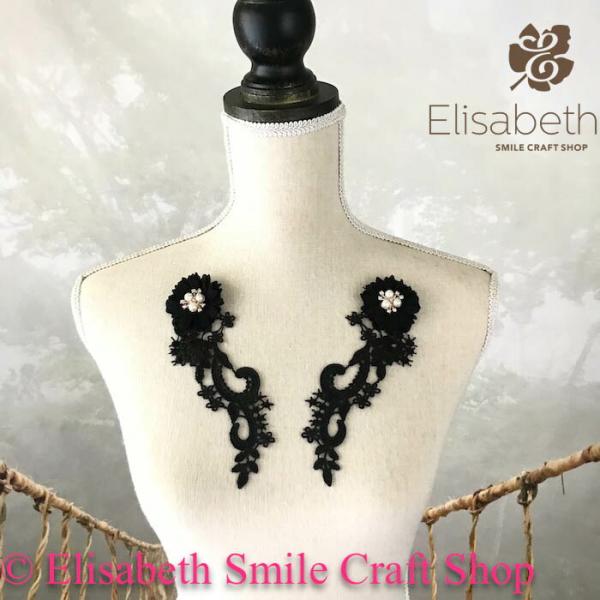 刺繍モチーフ レオタード バトン 衣装 モチーフ 花モチーフ バラ バトンモチーフ レオタードモチーフ ベリーダンス 新体操 バレエ衣装 舞台衣装 ステージ衣装 ダンス衣装 社交ダンス フィギア衣装 ブラック