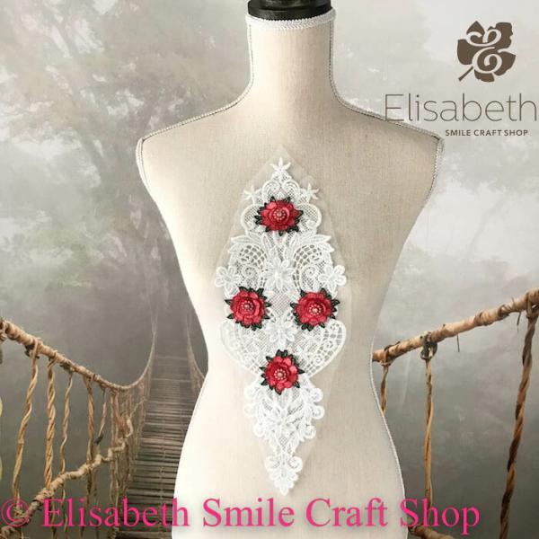 レースモチーフ モチーフ お花 ビーズ付き 装飾 服飾 レオタード バトンモチーフ 新体操 ベリーダンス 舞台衣装 ステージ衣装 ダンス衣装 社交ダンス フィギア衣装 バレエ衣装 ホワイト レッド