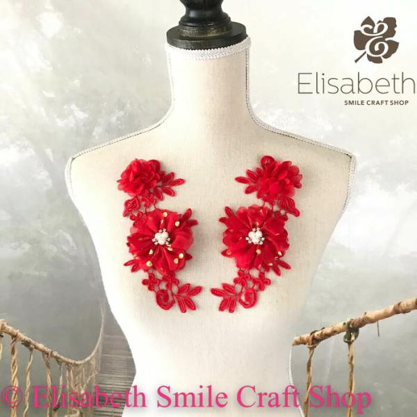 レースモチーフ モチーフ 衣装 バトンモチーフ お花 装飾 服飾 バトントワリング レオタード 新体操 衣装作り バレエ衣装 舞台衣装 ステージ衣装 ダンス衣装 社交ダンス フィギア衣装 花柄 レッド