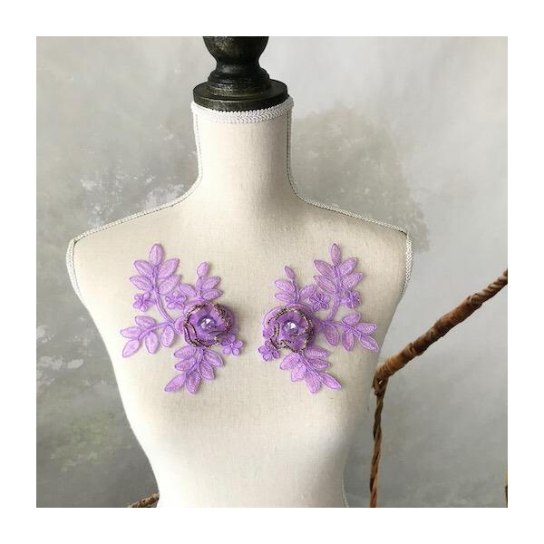 立体的なお花のモチーフセットです。新体操、社交ダンス、バトントワリング、レオタード、ベリーダンス、フィギュアスケート、バレエ衣装、ドレス、服飾、ステージ衣装、ハンドメイド材料などにお使いいただけます。サイズ：H16cm W12cmカラー：パ...