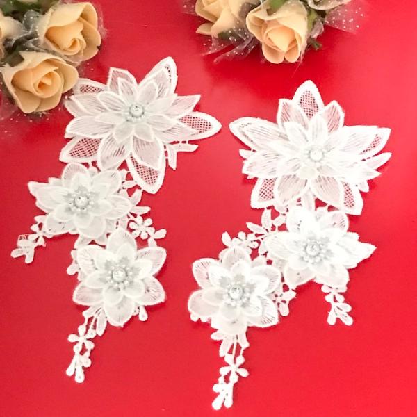 レースモチーフ モチーフ ホワイト 白 お花 ストーン付き 装飾 服飾 レオタード バトンモチーフ 新体操 ベリーダンス 舞台衣装 ステージ衣装 ダンス衣装 社交ダンス フィギア衣装 バレエ衣装