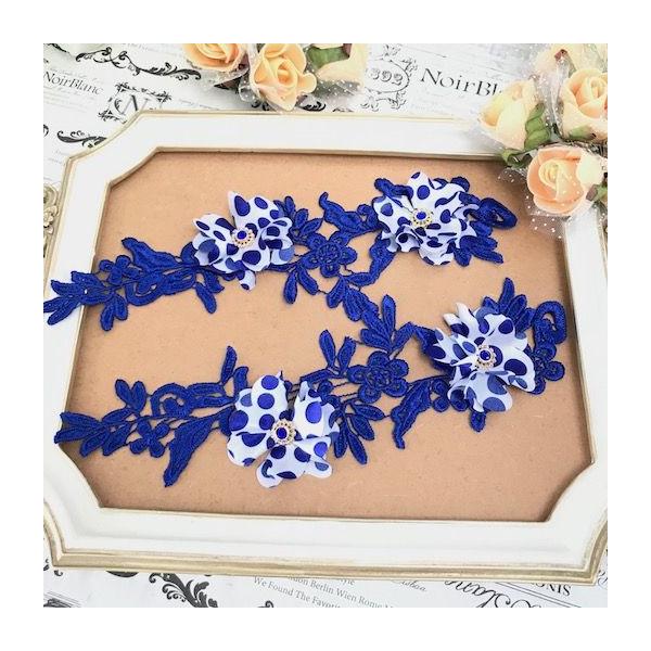 スタイリッシュなドット模様のお花のモチーフセットです。お花の中心はビジュー ビーズ付きで立体的になっています。飾り、衣装の装飾や、新体操、社交ダンス、ウェディング、バトントワリング、レオタード、チアダンス、フィギュアスケート、バレエ、ドレス...