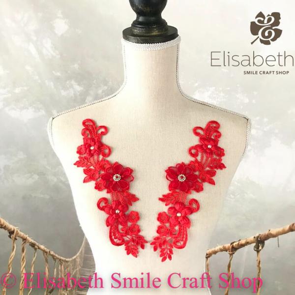 レースモチーフ モチーフ お花 ビーズ付き 装飾 服飾 レオタード バトンモチーフ 新体操 ベリーダンス 舞台衣装 ステージ衣装 ダンス衣装 社交ダンス フィギア衣装 バレエ衣装 レッド