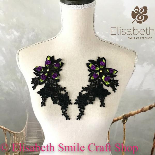 モチーフレース レースモチーフ 衣装 装飾 お花 ストーン付き レオタード ダンス バトンモチーフ 新体操 バレエ衣装 舞台衣装 ステージ衣装 ダンス衣装 社交ダンス フィギア衣装 ブラック 黒