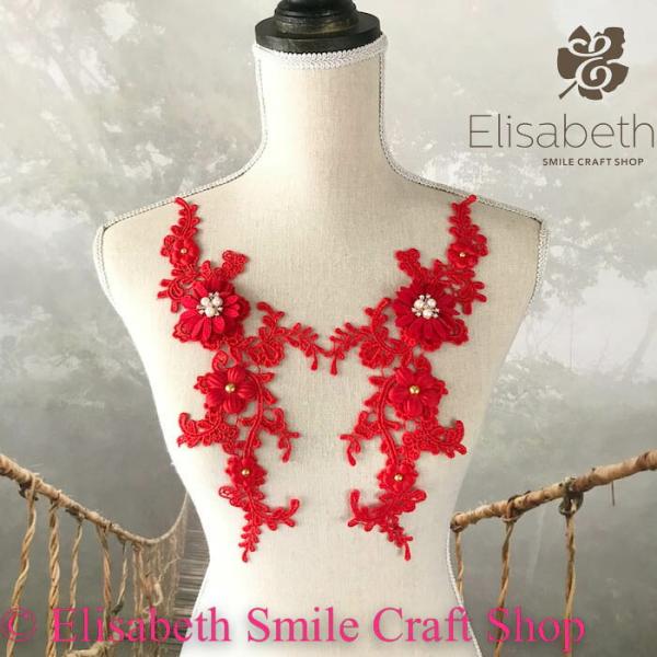 レースモチーフ モチーフ お花 ビーズ付き 装飾 服飾 レオタード バトンモチーフ 新体操 ベリーダンス 舞台衣装 ステージ衣装 ダンス衣装 社交ダンス フィギア衣装 バレエ衣装 レッド