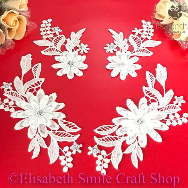 レースモチーフ モチーフ お花 ビーズ付き 装飾 服飾 レオタード バトンモチーフ 新体操 ベリーダンス 舞台衣装 ステージ衣装 ダンス衣装 社交ダンス フィギア衣装 バレエ衣装 ホワイト