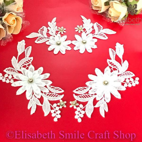 レースモチーフ モチーフ お花 ビーズ付き 装飾 服飾 レオタード バトンモチーフ 新体操 ベリーダンス 舞台衣装 ステージ衣装 ダンス衣装 社交ダンス フィギア衣装 バレエ衣装 ホワイト