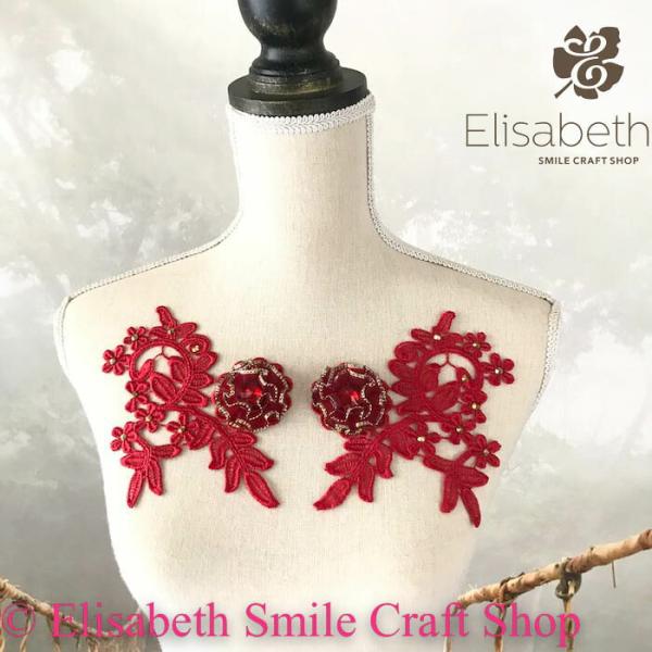 レースモチーフ モチーフ お花 装飾 服飾 レオタード バトンモチーフ 新体操 ベリーダンス 舞台衣装 ステージ衣装 ダンス衣装 社交ダンス フィギア衣装 バレエ衣装 レッド