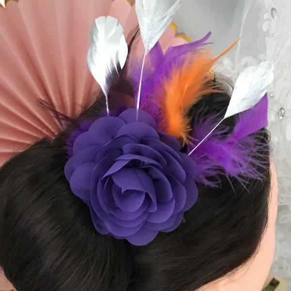 ヘア飾り ヘアアクセサリー ヘッドピース コサージュ 羽根付き