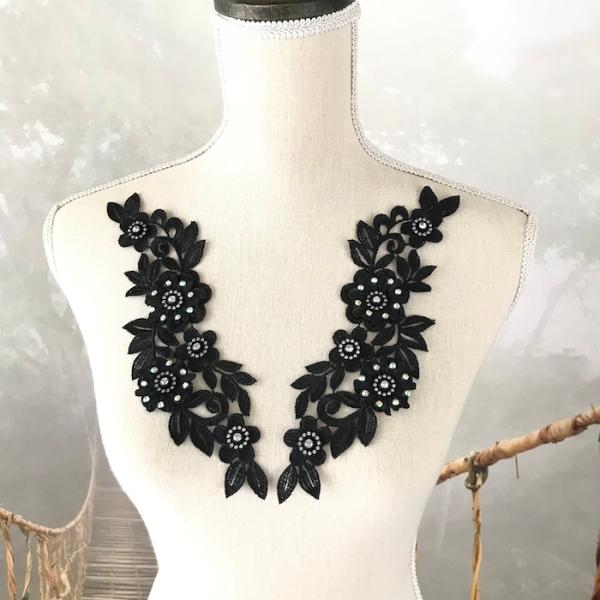 モチーフレース ブラック お花 ストーン付き ハンドメイド パーツ 装飾 黒 バトンモチーフ 新体操 社交ダンス レオタード 服飾 舞台衣装 ステージ衣装 ダンス衣装 社交ダンス フィギア衣装