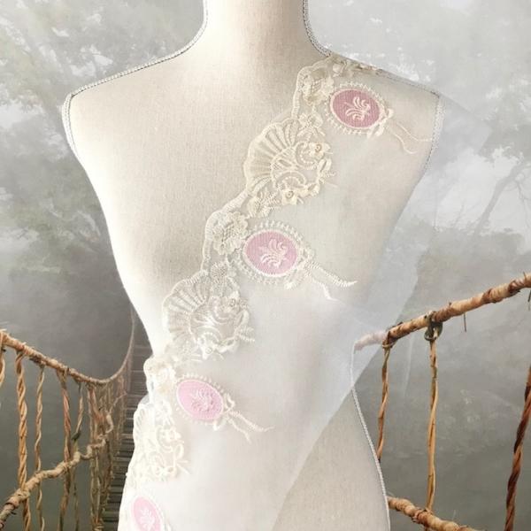 レース チュールレース 手芸 花柄 花模様 ベージュ系 ピンク レース チュールレース 手芸 花柄 花模様 ベージュ系 ピンク