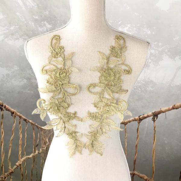 ゴールドのバラ模様のチュールモチーフになります。各種イベント、社交ダンス、ドレス、ステージ衣装、舞台衣装、新体操、バトントワリング、レオタード、演劇、ミュージカル、ベリーダンス、フィギュアスケート、バレエ衣装、ウェディング、パーティーなど、...