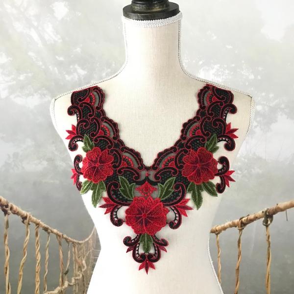 モチーフレース 花柄 薔薇 ネックラインモチーフ 襟モチーフ バラモチーフ バトンモチーフ バラ モチーフ レッド グリーン 服飾 レオタードモチーフ 装飾 衣装モチーフ バレエ衣装 チュチュモチーフ 舞台衣装 ステージ衣装 ダンス衣装 社...