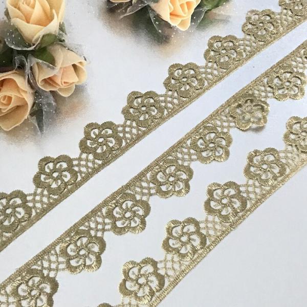レース 手芸 ゴールド 花柄 花模様 ケミカルレース リボン 衣装 服飾 バレエ衣装 メタリックレース トーション レース チュチュレース ステージ衣装 衣装作り
