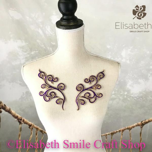 モチーフ 花柄 アイロン用 貼り付け 新体操 レオタード バトンモチーフ パープル ゴールド 装飾 服飾 新体操 バレエ衣装 舞台衣装 ステージ衣装 ダンス衣装 社交ダンス フィギア衣装 アップリケ レオタードモチーフ