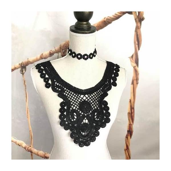 エレガントなチョーカーと襟モチーフのセットになります。社交ダンス、バトントワリング、レオタード、ベリーダンス、フィギュアスケート、バレエ、ドレス、ステージ衣装に装飾するとお洒落感がワンランクアップします。衿レースサイズ：H35cm W29c...
