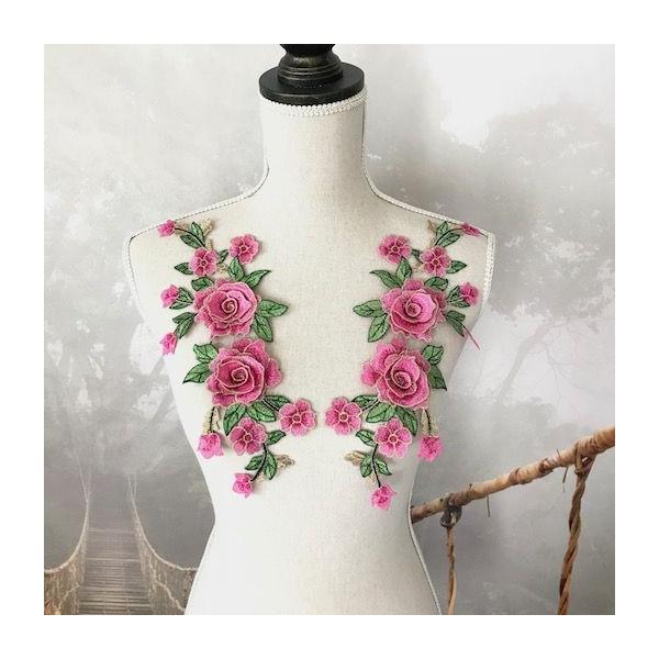ピンク薔薇刺繍♡ダークグレー7センチパッチンピン