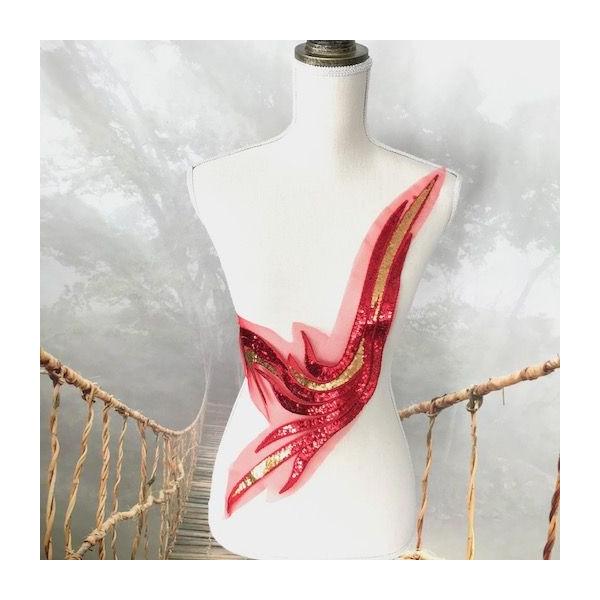 キラキラアブストラクトのスパンコール付きの刺繍チュールモチーフです。キラキラしてて社交ダンス、バトントワリング、レオタード、ベリーダンス、フィギュアスケート、バレエ、ドレス、ステージ衣装、ハンドメイド材料などに使用すると綺麗です。サイズ：H...