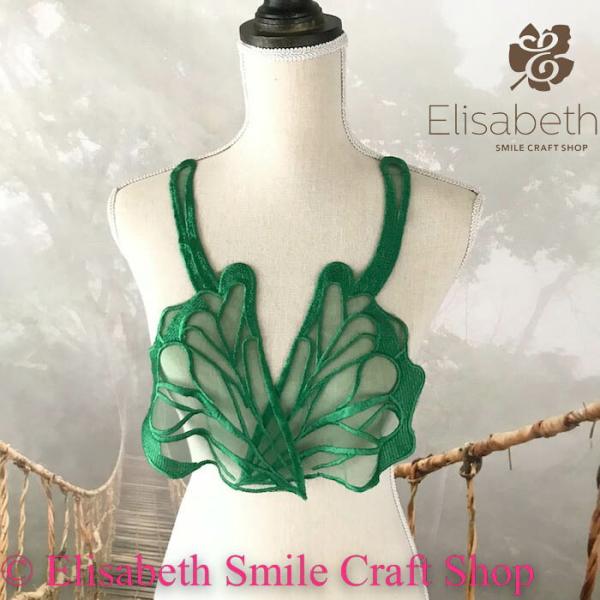 レースモチーフ チュールモチーフ 衣装 装飾 グリーン リーフ模様 服飾 レオタード バトンモチーフ 新体操 舞台衣装 ステージ衣装 ダンス衣装 社交ダンス フィギア衣装 バレエ衣装