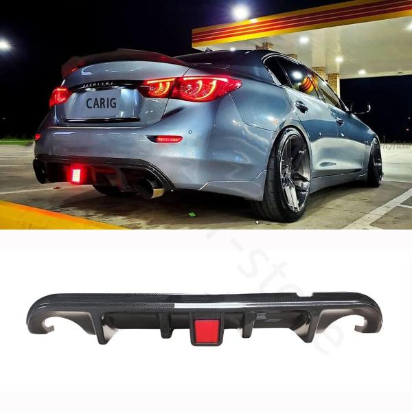 リアディフューザー 2014-2017 インフィニティQ50 / 日産 スカイライン V37 リアスポイラー ABS製 純正部品 テールランプあり 取り付け簡単 カーボン調 カーアク