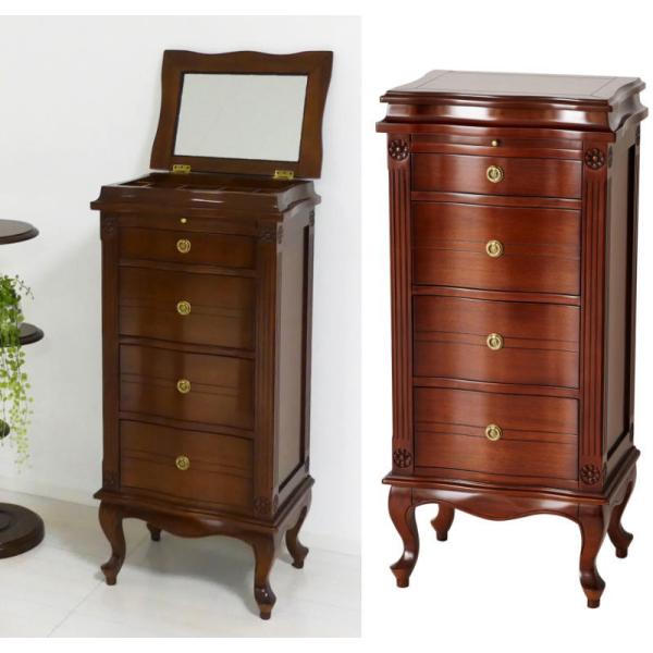 木製　ミラー付きミニチェスト　アンティーク　アクセサリー収納　ドレッサー　鏡台 アンティークミラー付チェスト≪KR≫ 送料無料(一部地域を除く