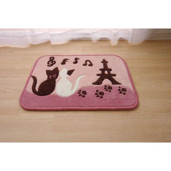 玄関マット 風水 猫 45 60 ピンク 屋内 室内 滑り止め 洗える 動物 おしゃれ 北欧 45×60 アニマル 玄関 洗濯 ラグ マット