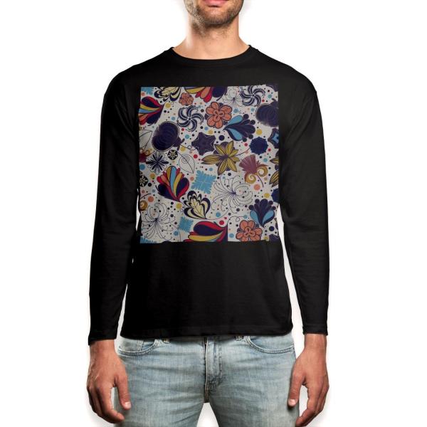 �����O T�V���c �����Y ���� �u���b�N �f�U�C�� XS S M L XL 2XL ����T �e�B�[�V���c �� black T shirt long sleeve  �ԁ@�t�����[�@�͗l�@�@�u���[ 007630