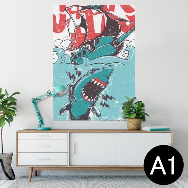 �|�X�^�[ �E�H�[���X�e�b�J�[ �V�[���� 594×841mm A1 �ʐ^ �� �C���e���A ������� wall sticker poster �T���@JAWS�@�C���X�g 005372