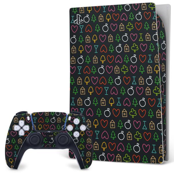 SONY PS5 �f�W�^���G�f�B�V���� �v���C�X�e�[�V���� ��p�������ȃX�L���V�[�� �\�邾���� �f�U�C���X�e�b�J�[  �͗l�@�J���t���@���@�u���b�N�@�n�[�g 007764