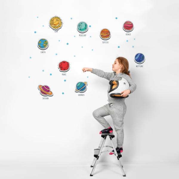 �E�H�[���X�e�b�J�[ ���� 390×877mm wall sticker �F�� �f�� �v���l�b�g �f�� �n�� ���z�n solar system �E�H�[���X�e�b�J�[ 016092