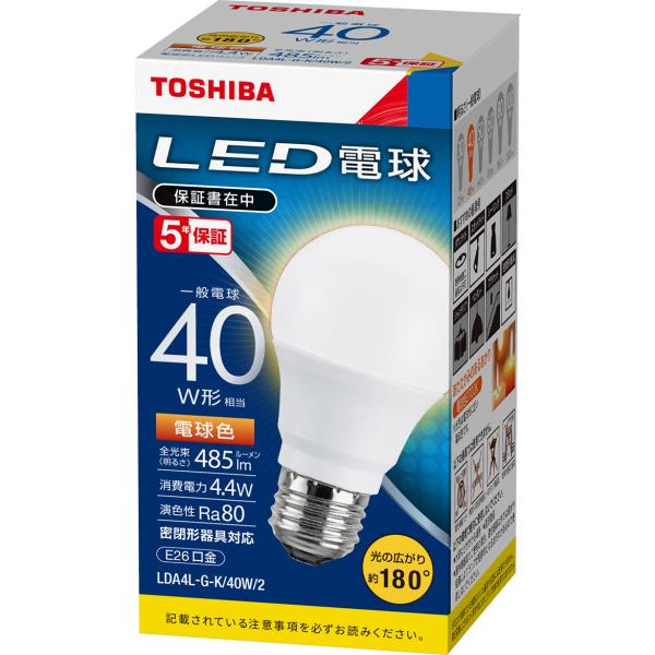 TOSHIBA LED LDA4L-G-K/40W/2 10個入り TOSHIBA（東芝） (10個セット) LDA4L-G-K/40W/2 電球色 LED電球 一般