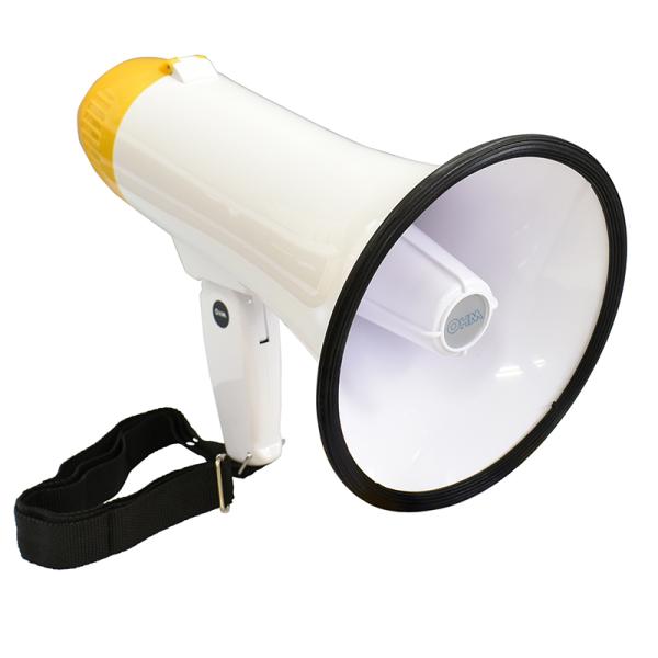 【 特 長 】● 単２形乾電池×４本で使えるハンディメガホンです。（乾電池別売）● 有効距離は約１００ｍ。電池寿命は約６時間。● 警報アラーム機能付き。【 仕 様 】■ 出力：最大５Ｗ■ 電源：単２形乾電池×４本（別売）■ マイクロホン：コ...