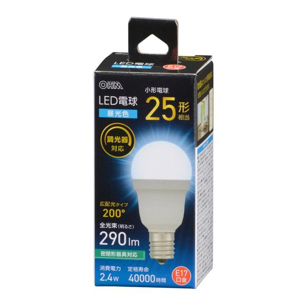 オーム電機 LDA2D-G-E17/D AG5 LED電球小形 E17 25形相当 調光器対応 昼光色 小形電球25形相当の明るさ【品番:06-5489】