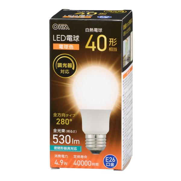 オーム電機 LDA5L-G/D AG5  LED電球 E26 40形相当 調光器対応 電球色 白熱電球40形相当の明るさ【品番:06-5484】