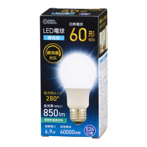 オーム電機 LDA7D-G/D AG5  LED電球 E26 60形相当 調光器対応 昼光色 白熱電球60形相当の明るさ【品番:06-5487】