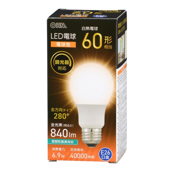 オーム電機 LDA7L-G/D AG5  LED電球 E26 60形相当 調光器対応 電球色  白熱電球60形相当の明るさ【品番:06-5486】