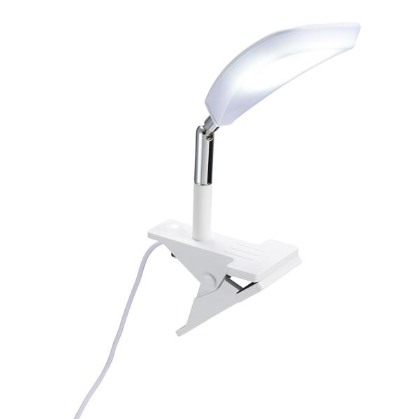 商品名：LEDクリップライト ホワイト製品型番：CLLA07D01WHJANコード：4966307388196本体寸法：W×H×D本体重量：約225gカラー：ホワイト[寸法]コード長（m）：約1.2mくわえ幅：平行時　約30mmアーム長：約...