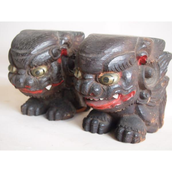 江戸時代 玉眼木彫阿吽狛犬1対 鬼滅 破邪 お宮 獅子 シーサー 仏教