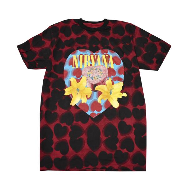 ニルヴァーナ ハート花柄Tシャツ 黒 M カートコバーン バンドT【4880】 ニルヴァーナ ハート花柄Tシャツ 黒 M カートコバーン バンドT