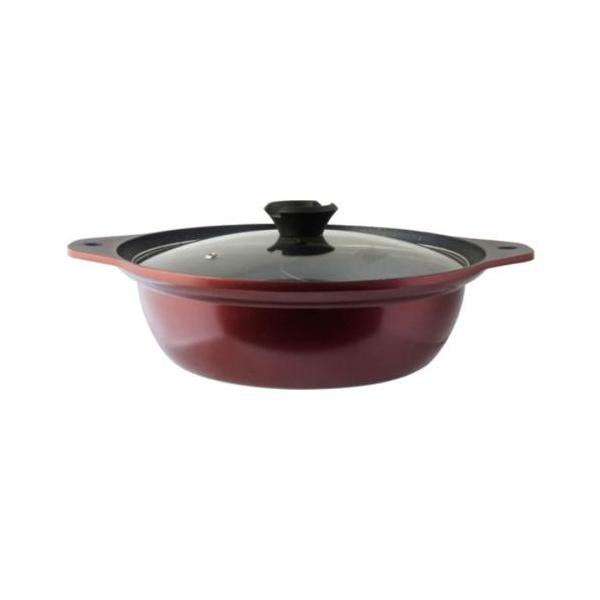 他サイト： リビング 卓上 仕切り付き両手鍋 28cm ガス火・IH対応 ガラス蓋付の商品画像